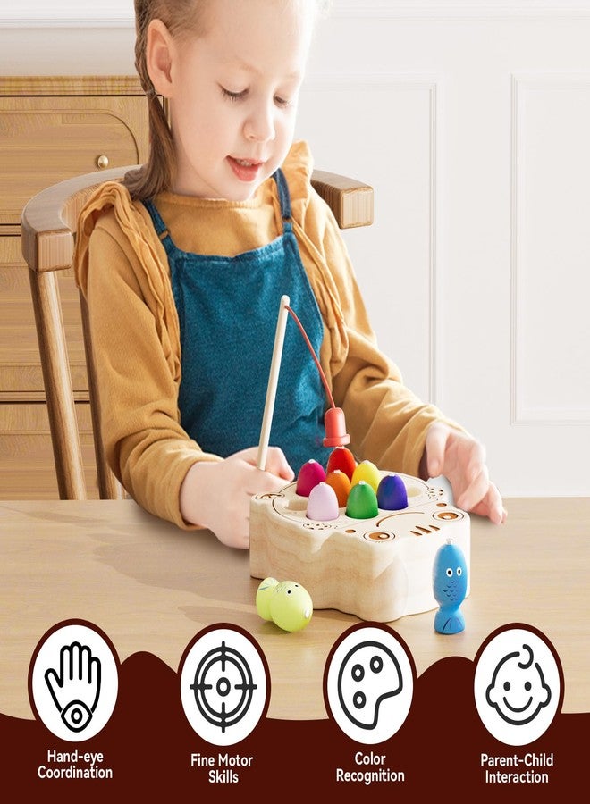 edutree Wooden Magnetic Fishing Game for Toddlers 1-3, Montessori Sensory Busy Board Fine Motor Skills Toys for 1 2 3 Years Old Boys Girls (Frog B-Fish Game) - Image 5